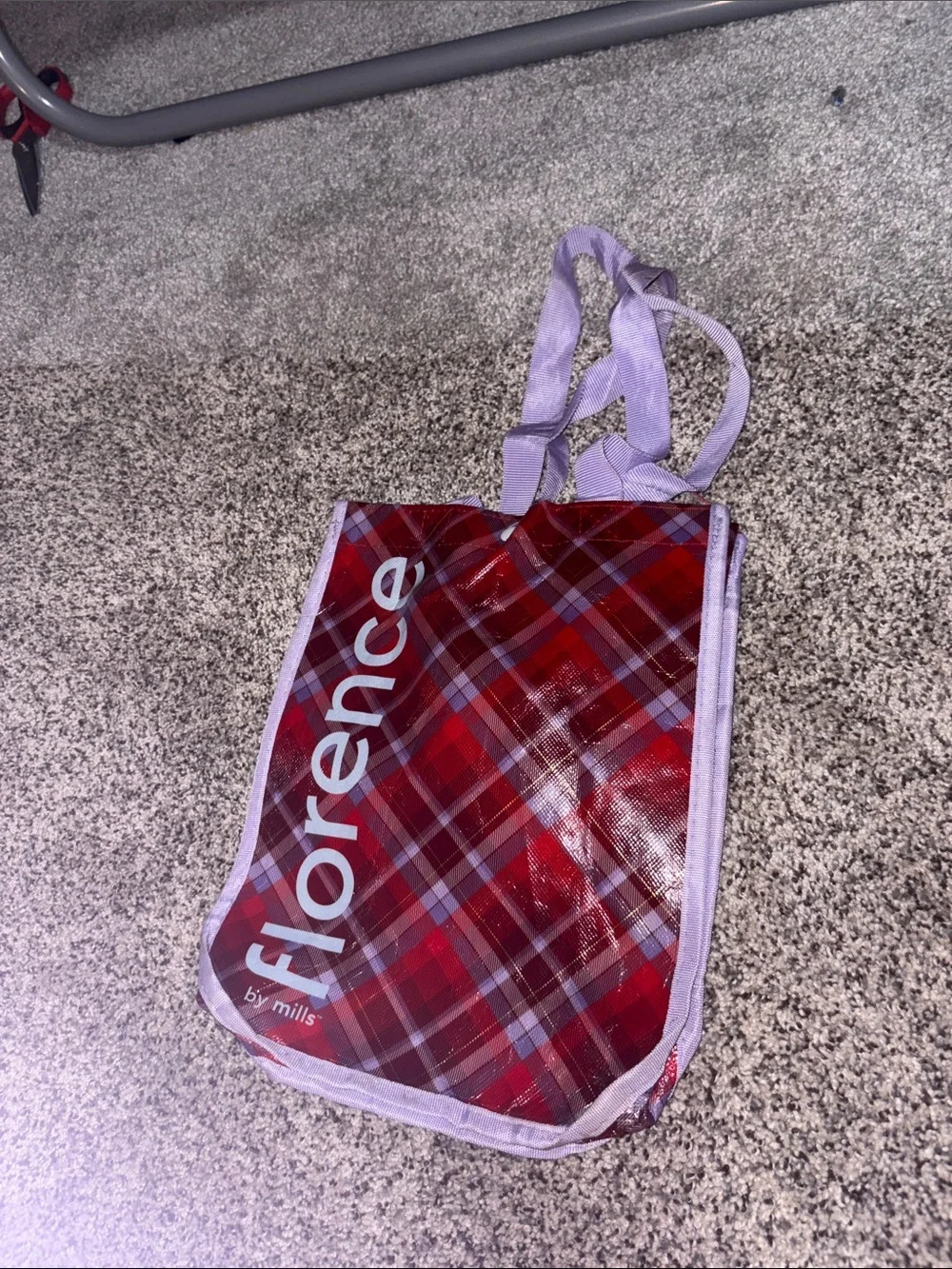 Florence Red Plaid Tote with Lavender Trim